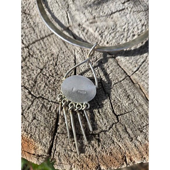 Alpaca Silver & Lab Opal Pendant & Torque Necklace from Mexico - Picture 4 of 10